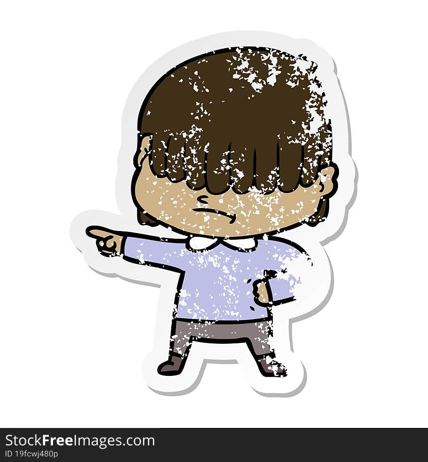 distressed sticker of a cartoon boy with untidy hair