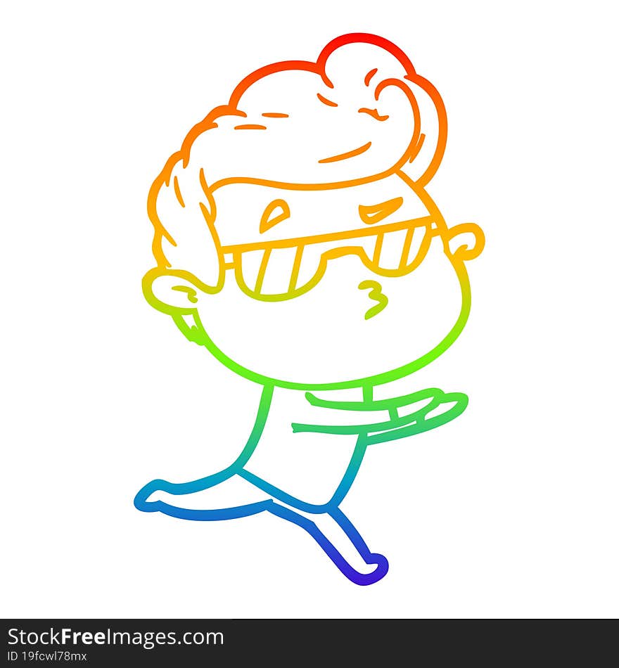 Rainbow Gradient Line Drawing Cartoon Cool Guy