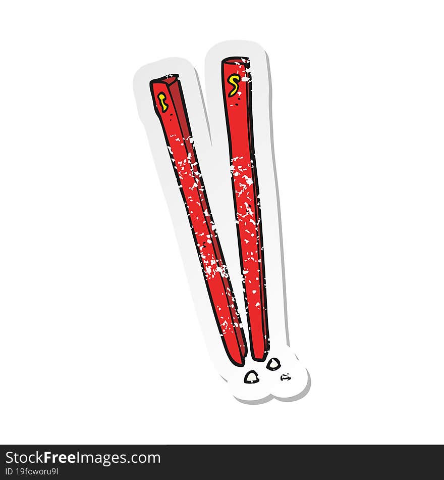 retro distressed sticker of a cartoon chopsticks