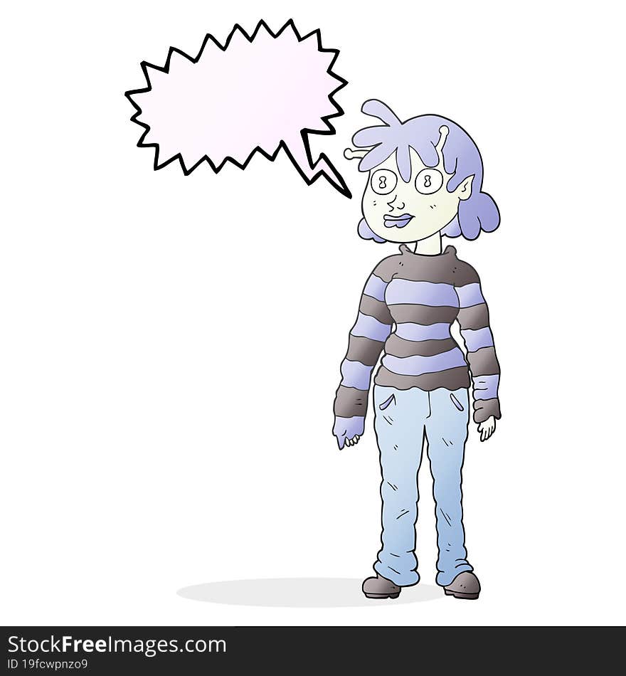 freehand drawn speech bubble cartoon casual alien girl