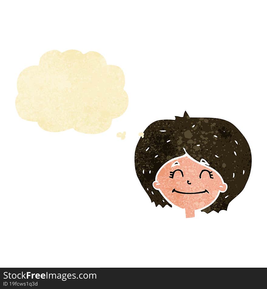 Cartoon Happy Female Face With Thought Bubble