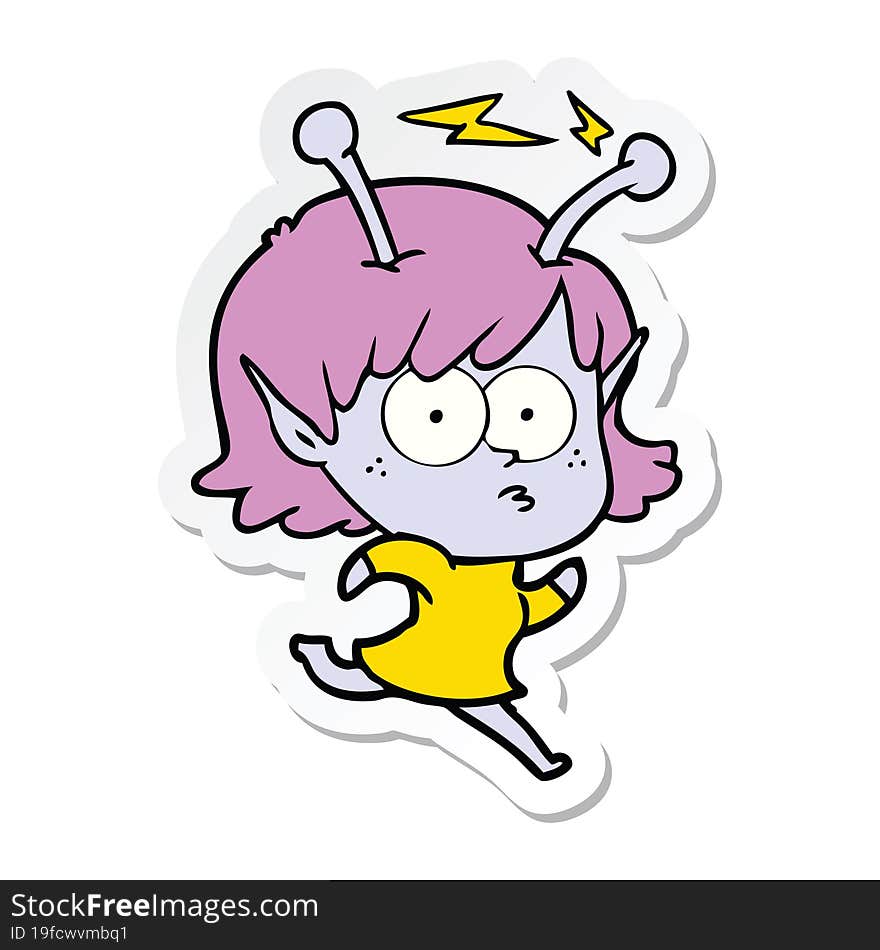 sticker of a cartoon alien girl