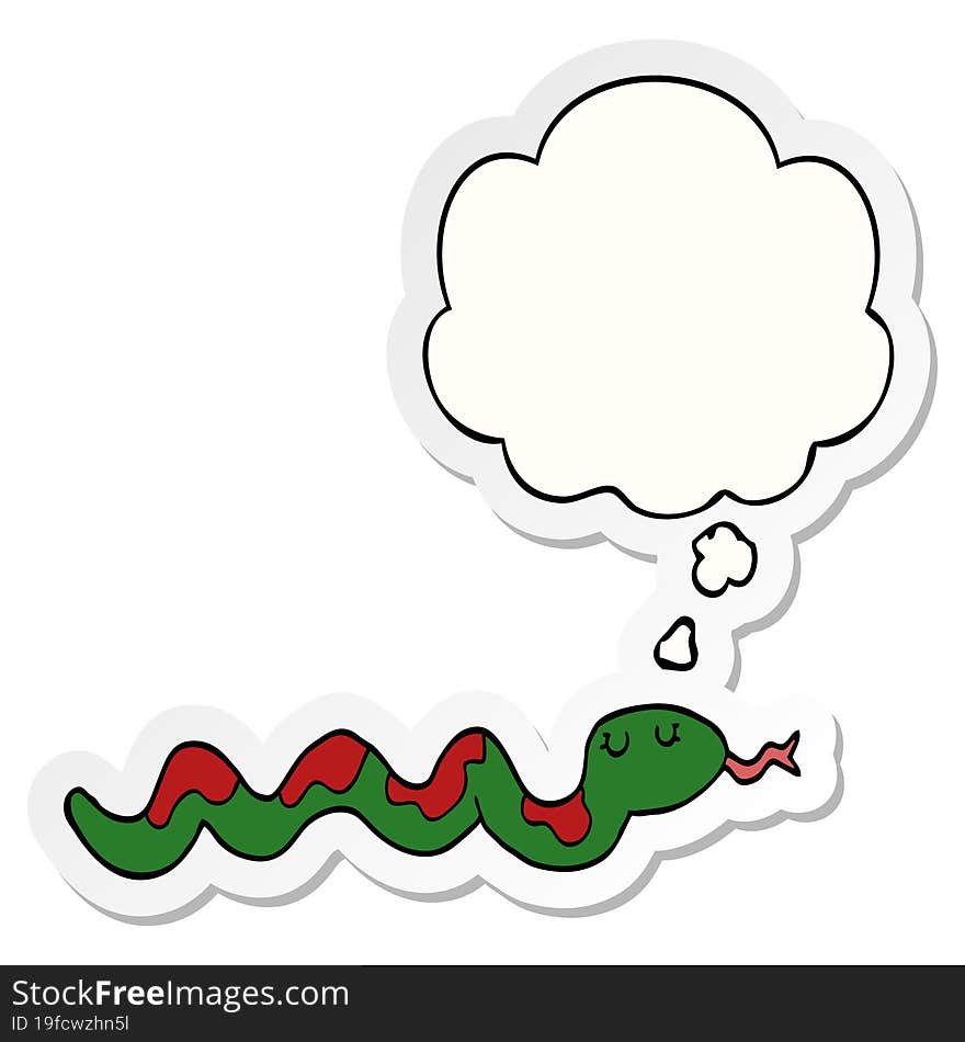 cartoon snake and thought bubble as a printed sticker