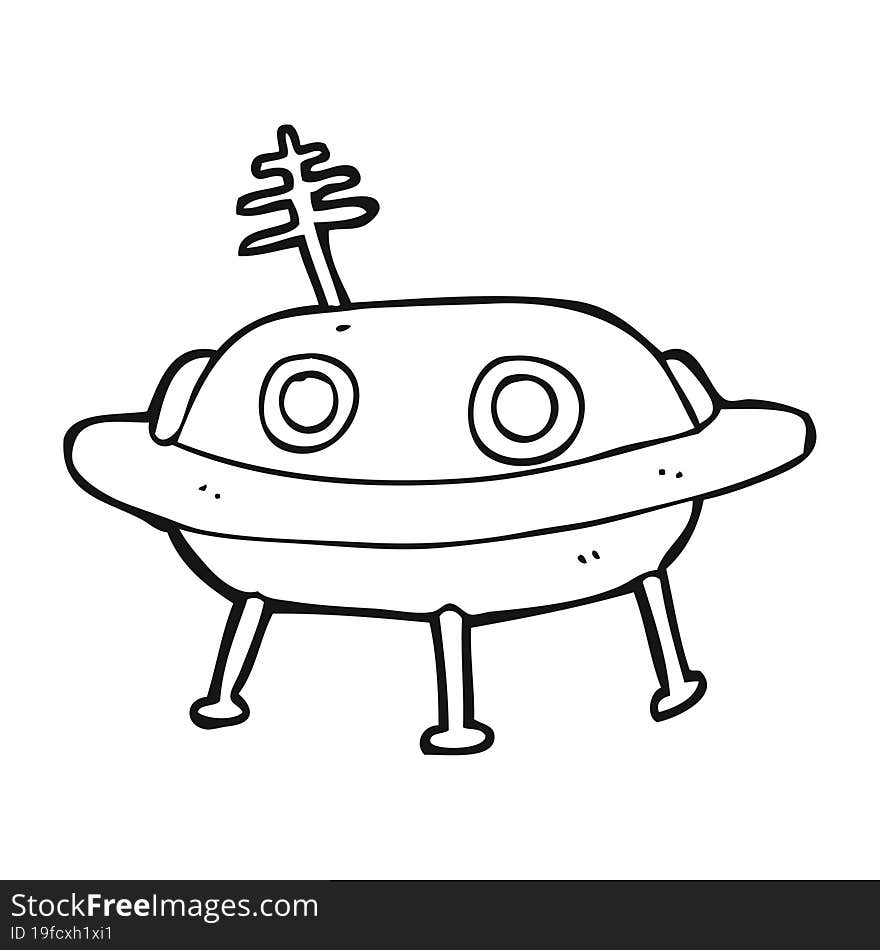 black and white cartoon alien spaceship