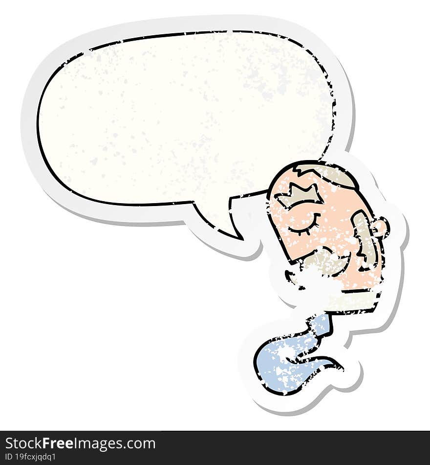 cartoon man and mustache and speech bubble distressed sticker