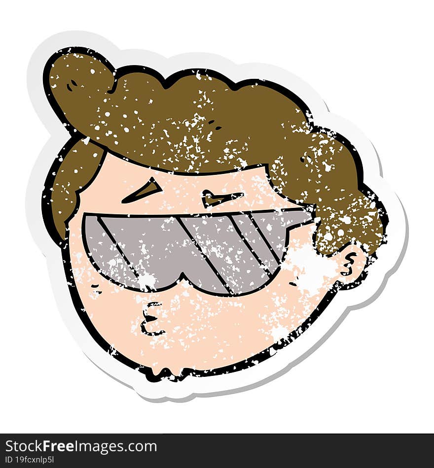 Distressed Sticker Of A Cartoon Boy Wearing Sunglasses