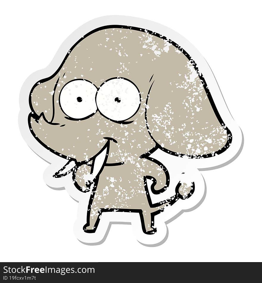 Distressed Sticker Of A Happy Cartoon Elephant