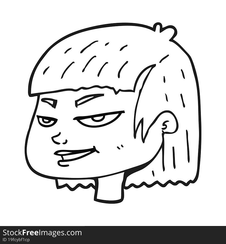 freehand drawn black and white cartoon mean looking girl