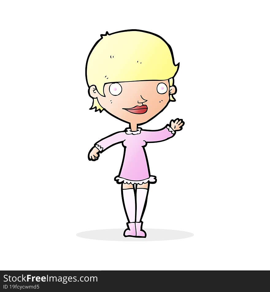 cartoon waving woman