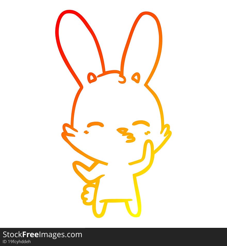 warm gradient line drawing of a curious bunny cartoon