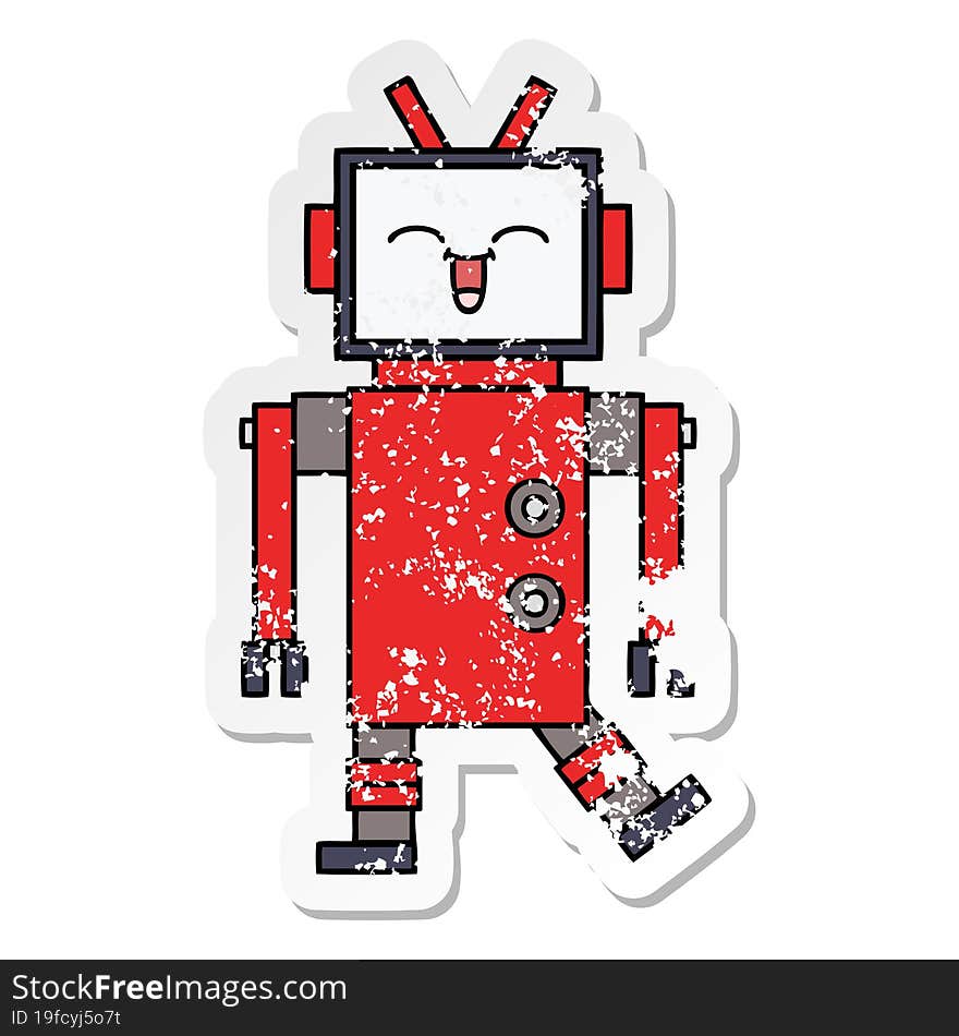 distressed sticker of a cute cartoon robot