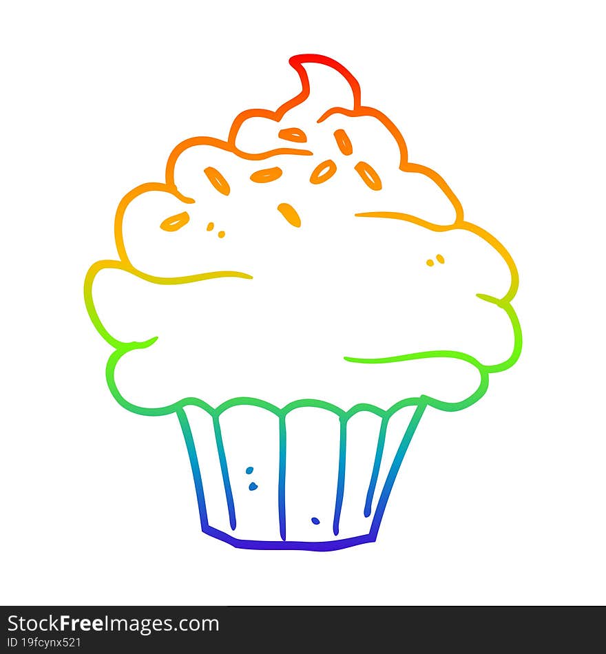 Rainbow Gradient Line Drawing Cartoon Cupcake