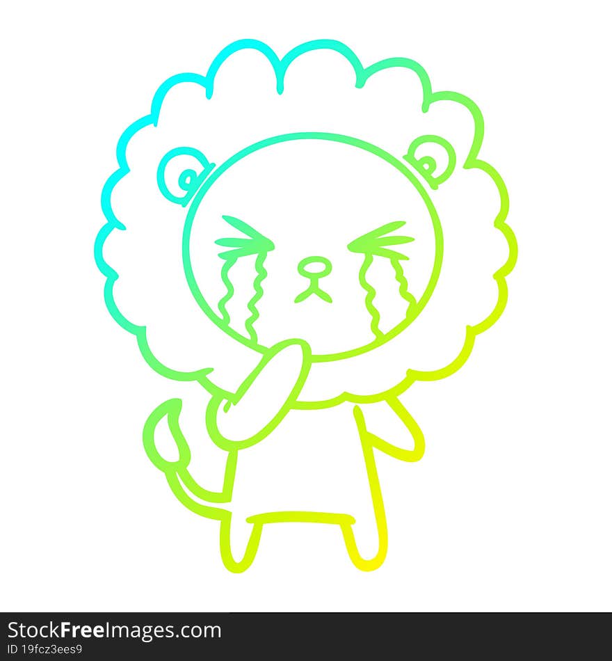 cold gradient line drawing cartoon crying lion