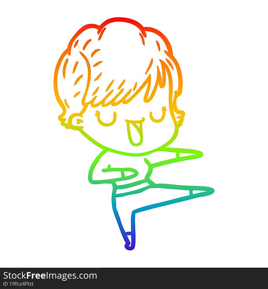 rainbow gradient line drawing of a cartoon woman talking