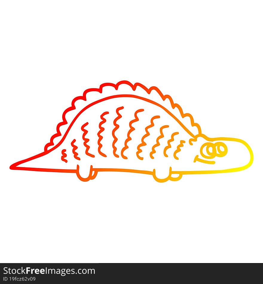 warm gradient line drawing of a cartoon prehistoric dinosaur