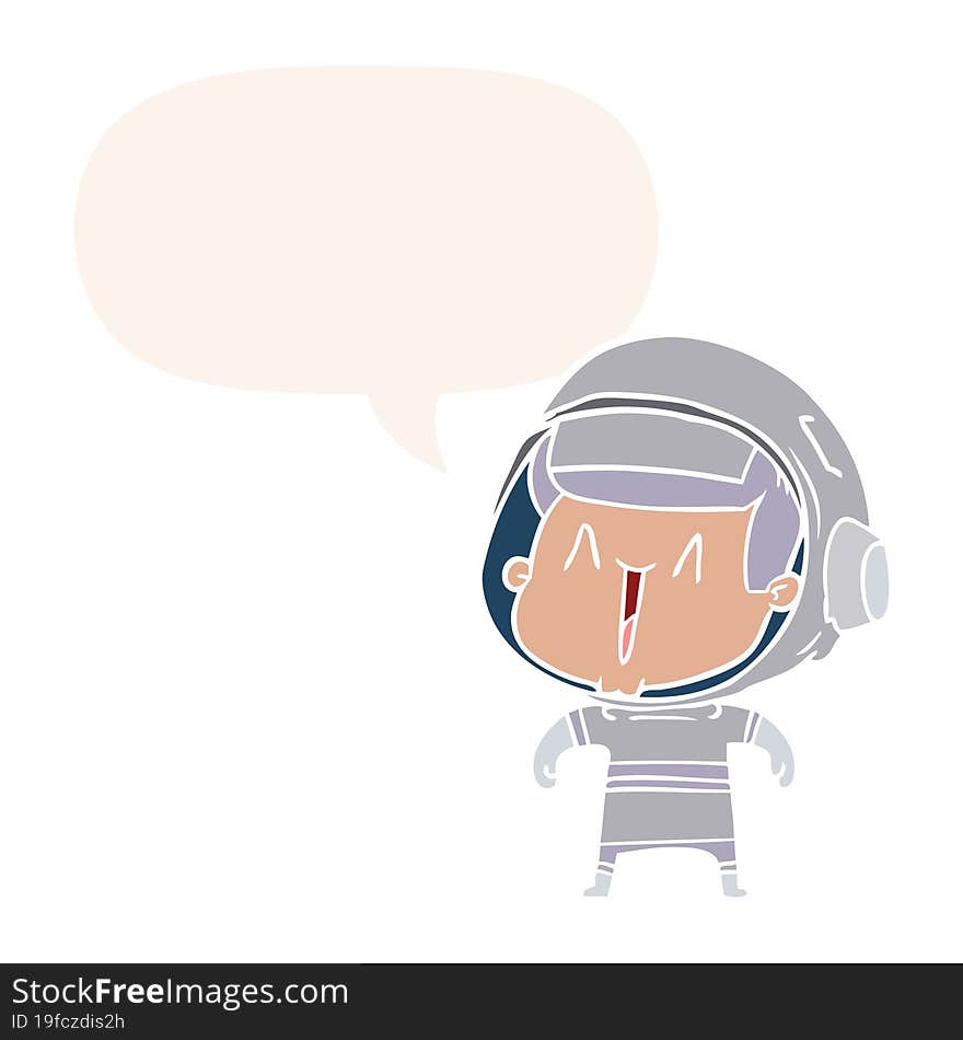 cartoon astronaut man and speech bubble in retro style