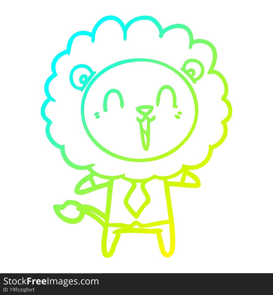 cold gradient line drawing laughing lion cartoon