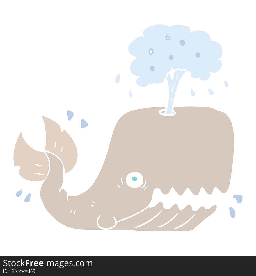 flat color illustration of a cartoon whale spouting water