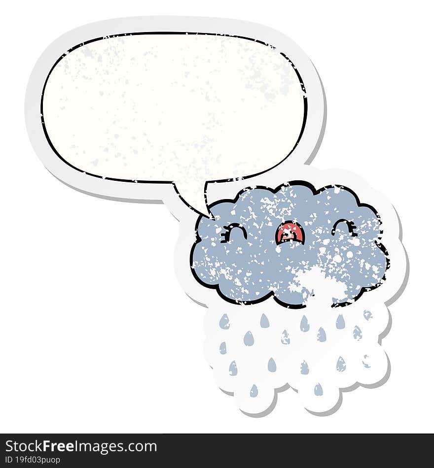 cute cartoon cloud and speech bubble distressed sticker