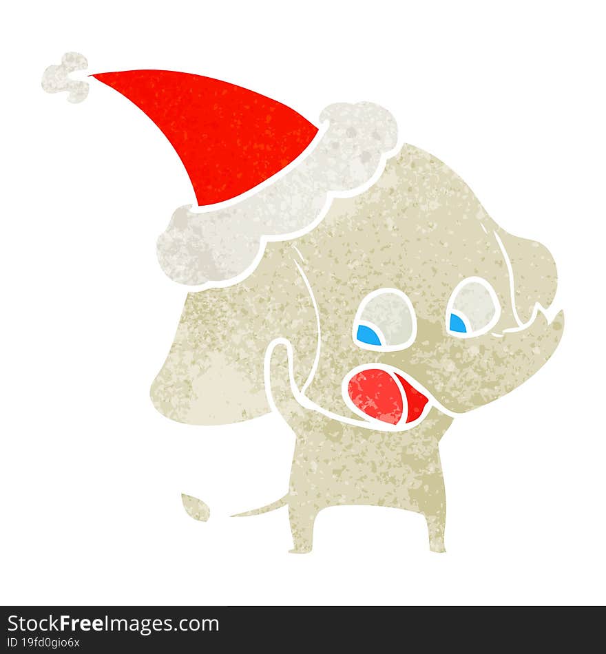 cute retro cartoon of a elephant wearing santa hat