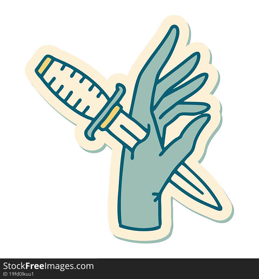 tattoo style sticker of a dagger in the hand