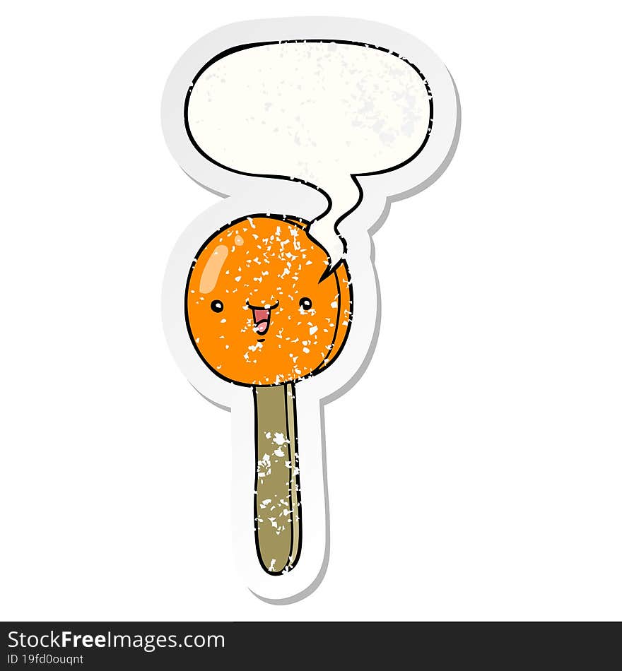 cartoon lollipop and speech bubble distressed sticker