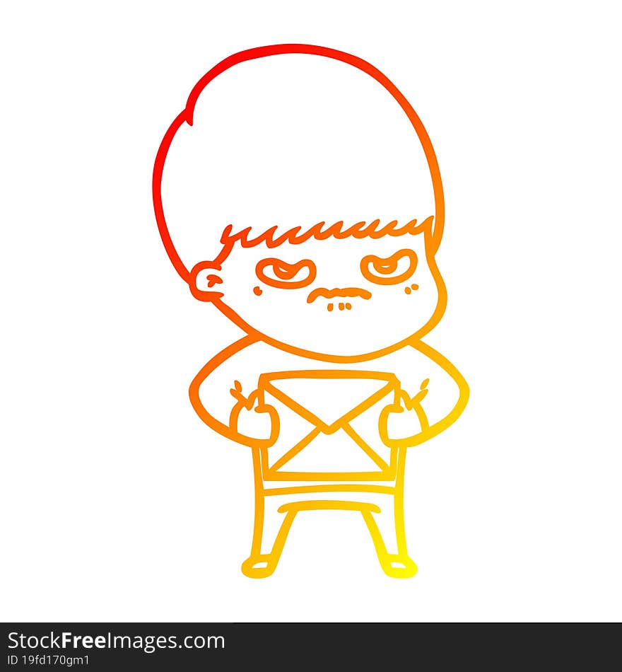 warm gradient line drawing angry cartoon boy