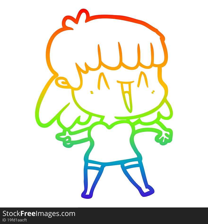 rainbow gradient line drawing of a cartoon woman