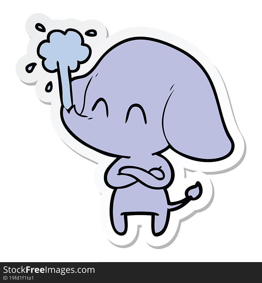 Sticker Of A Cute Cartoon Elephant Spouting Water