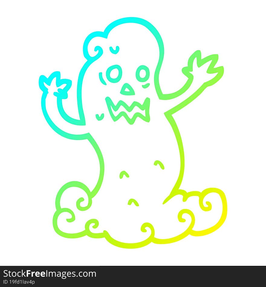 cold gradient line drawing of a cartoon spooky ghost