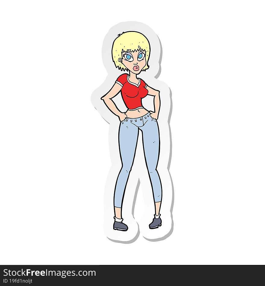 Sticker Of A Cartoon Pretty Woman