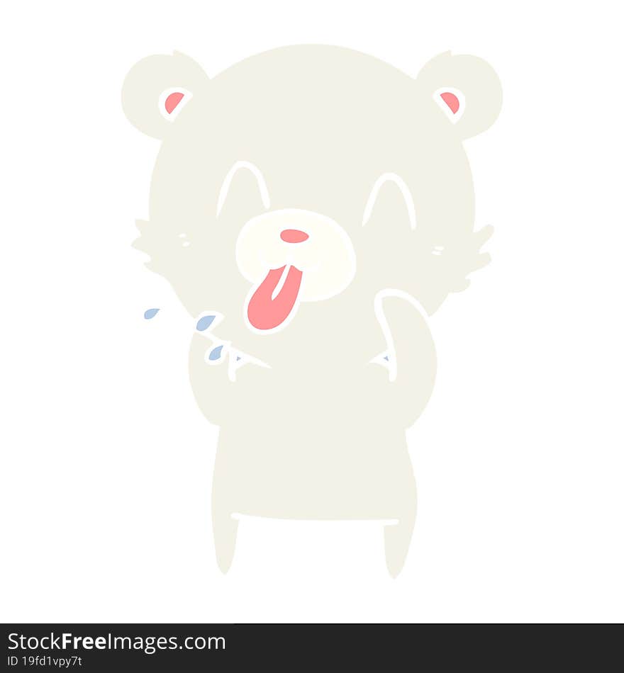 rude flat color style cartoon polar bear sticking out tongue