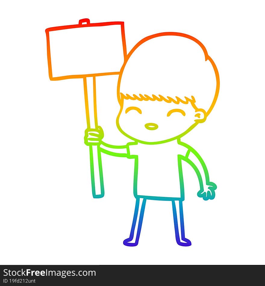 rainbow gradient line drawing happy cartoon boy