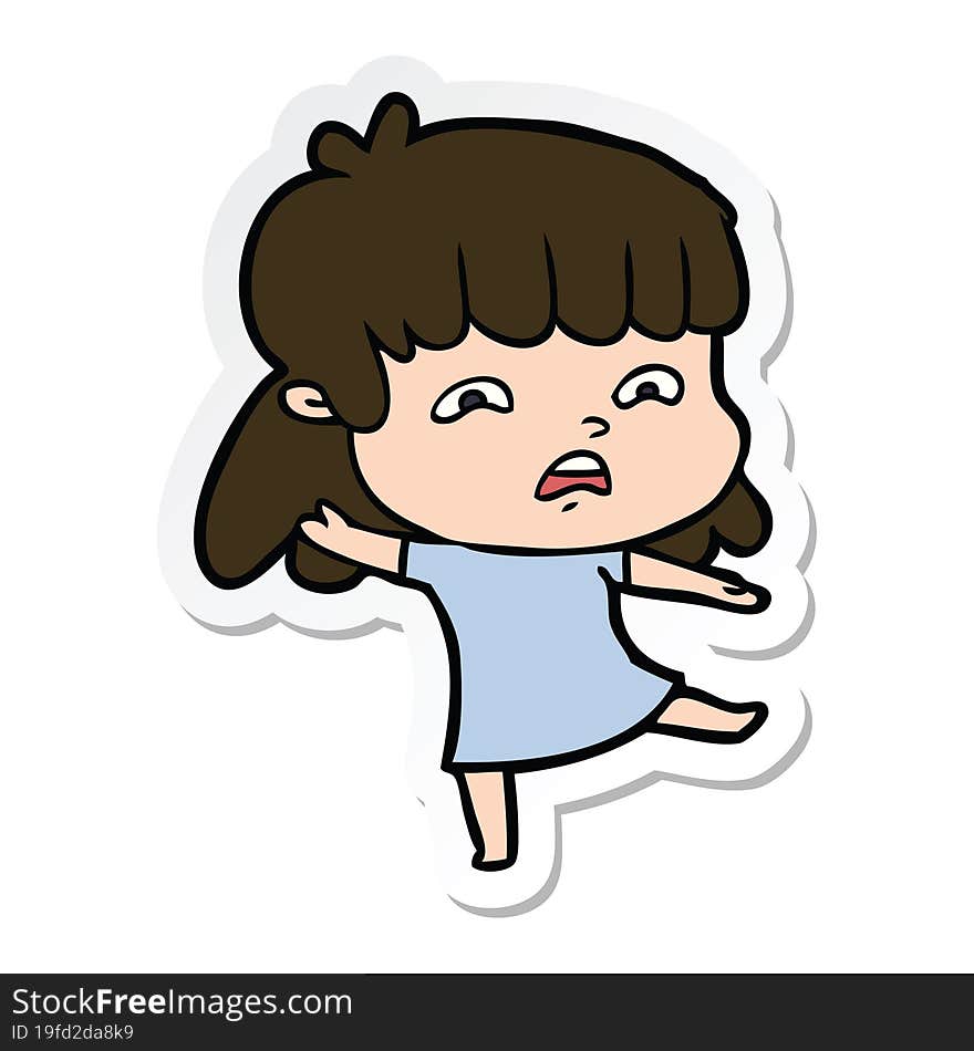 sticker of a cartoon worried woman