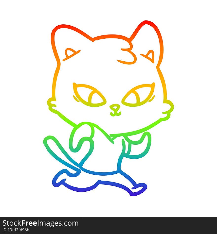 rainbow gradient line drawing of a cute cartoon cat