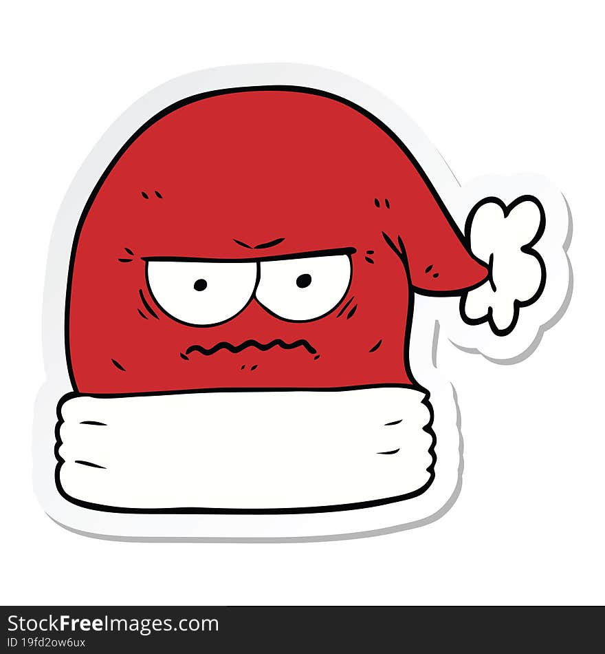 Sticker Of A Cartoon Annoyed Christmas Santa Hat