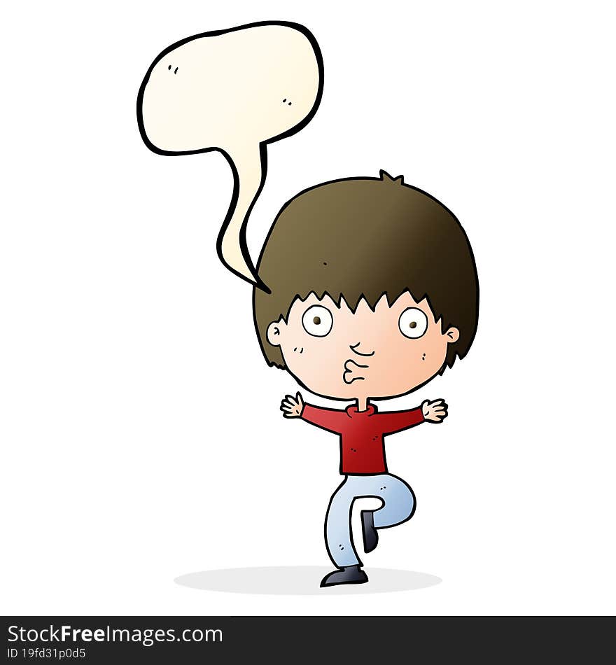 cartoon excited boy with speech bubble