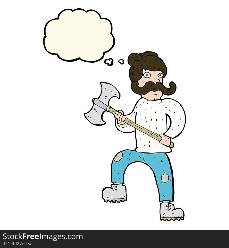 Cartoon Man With Axe With Thought Bubble