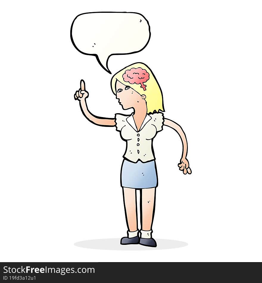 cartoon woman with clever idea with speech bubble