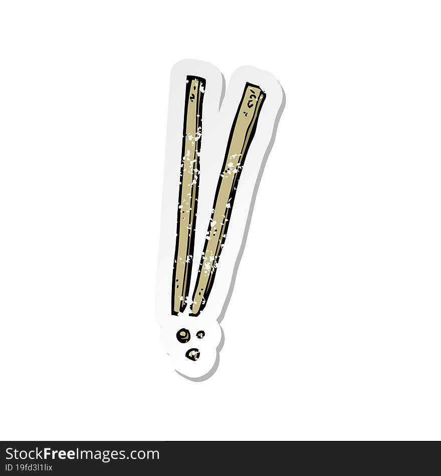 retro distressed sticker of a cartoon chopsticks