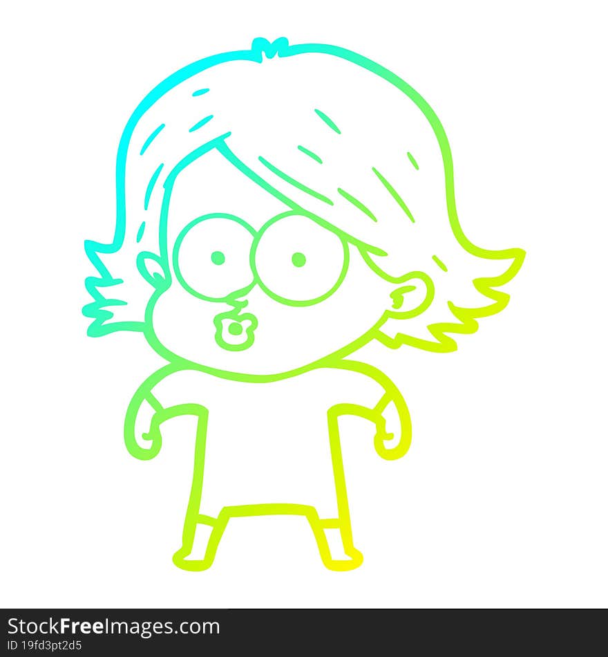 Cold Gradient Line Drawing Cartoon Girl Pouting