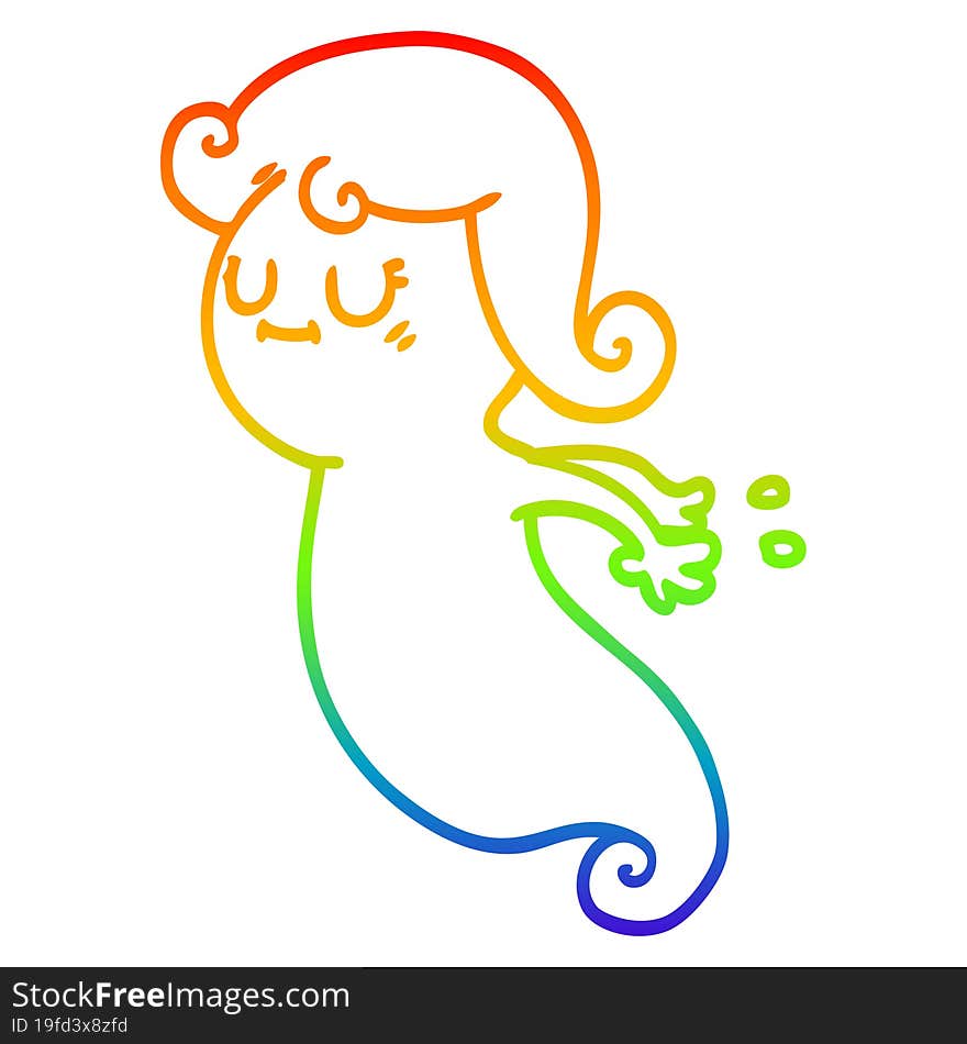 rainbow gradient line drawing of a cartoon ghost