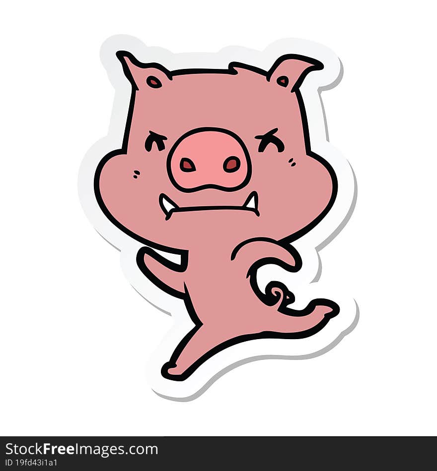 Sticker Of A Angry Cartoon Pig Charging