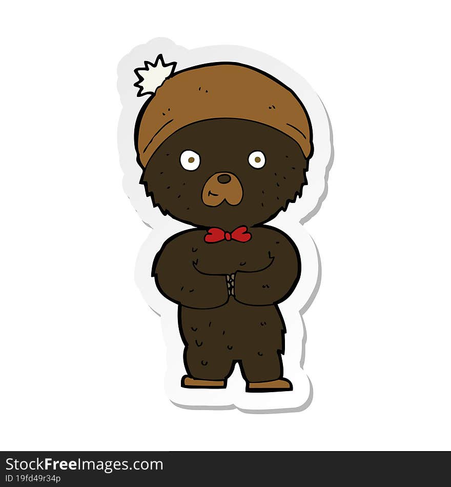 Sticker Of A Cartoon Little Black Bear