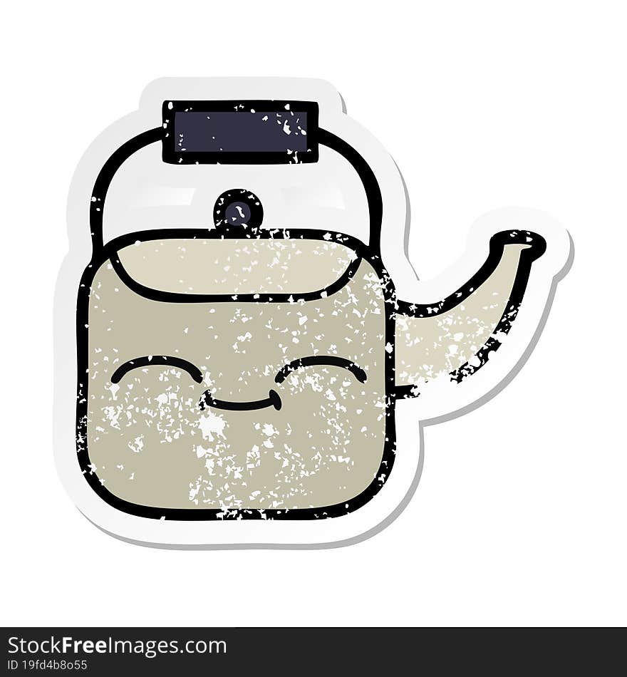 distressed sticker of a cute cartoon kettle