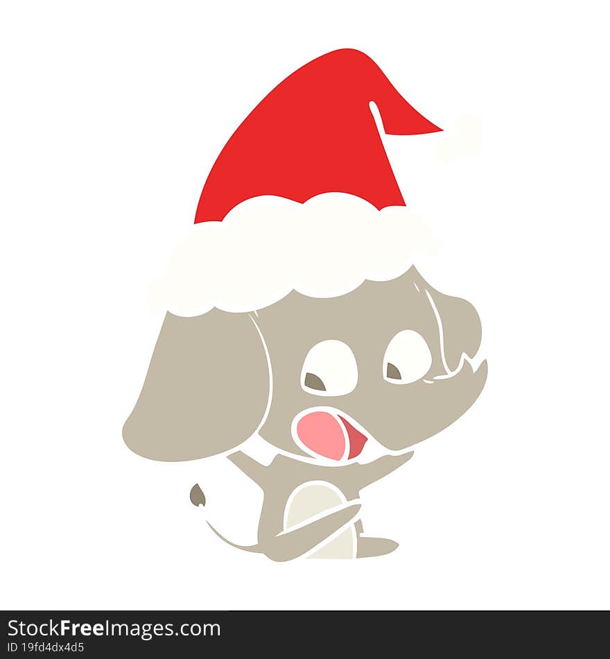 cute flat color illustration of a elephant wearing santa hat