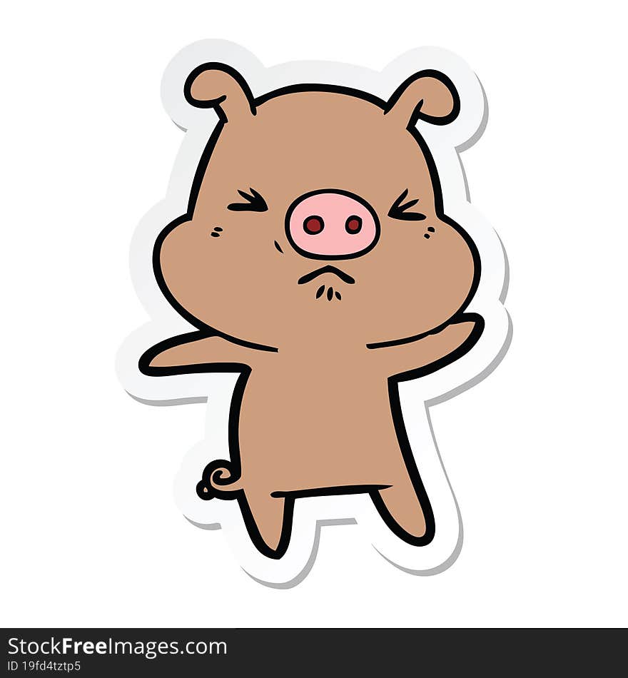 Sticker Of A Cartoon Angry Pig