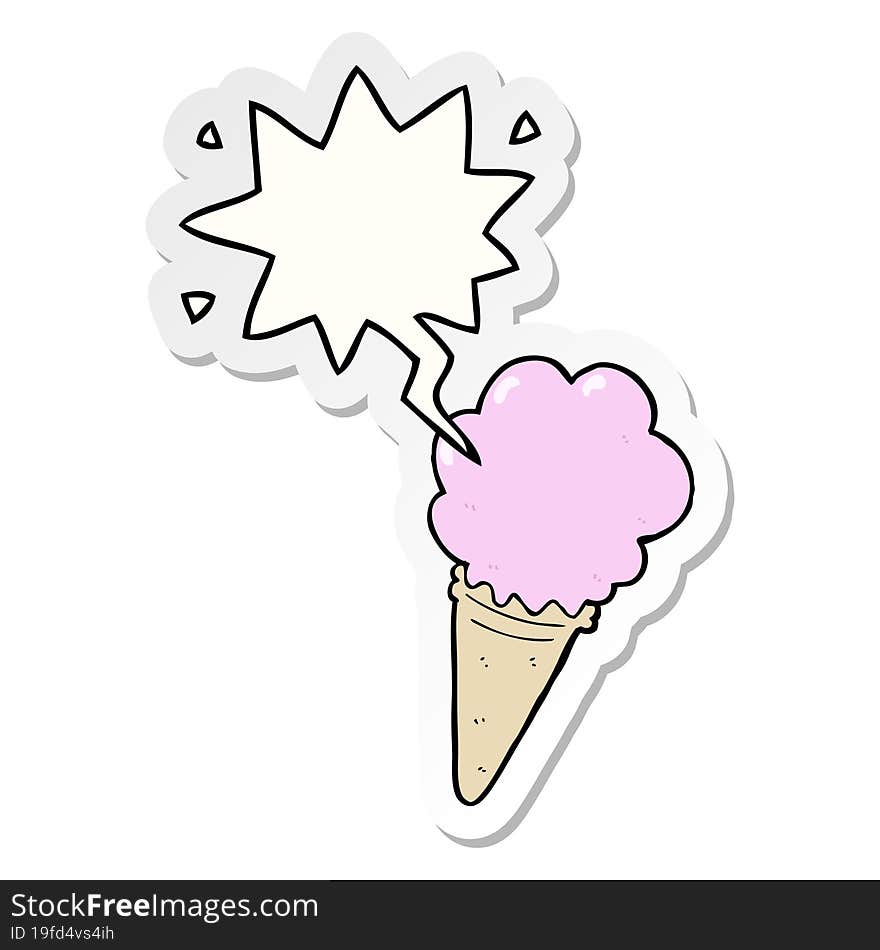 Cartoon Ice Cream And Speech Bubble Sticker