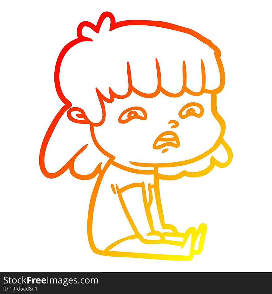 warm gradient line drawing cartoon worried woman