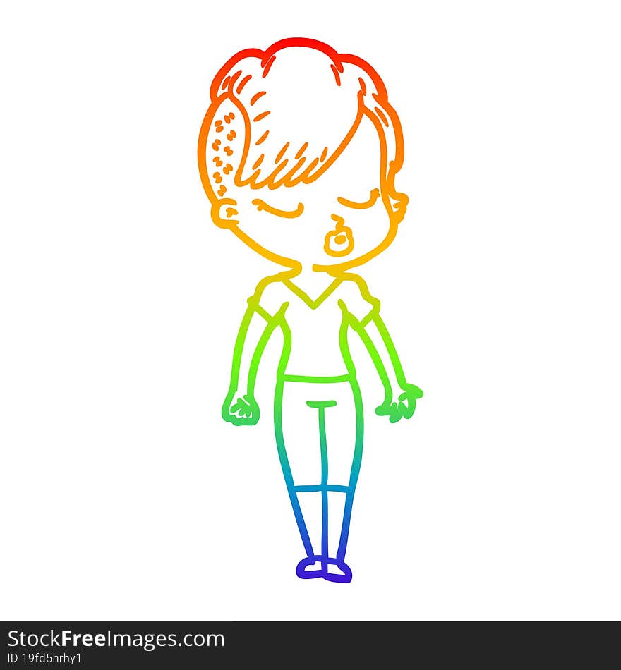 rainbow gradient line drawing cartoon pretty hipster girl